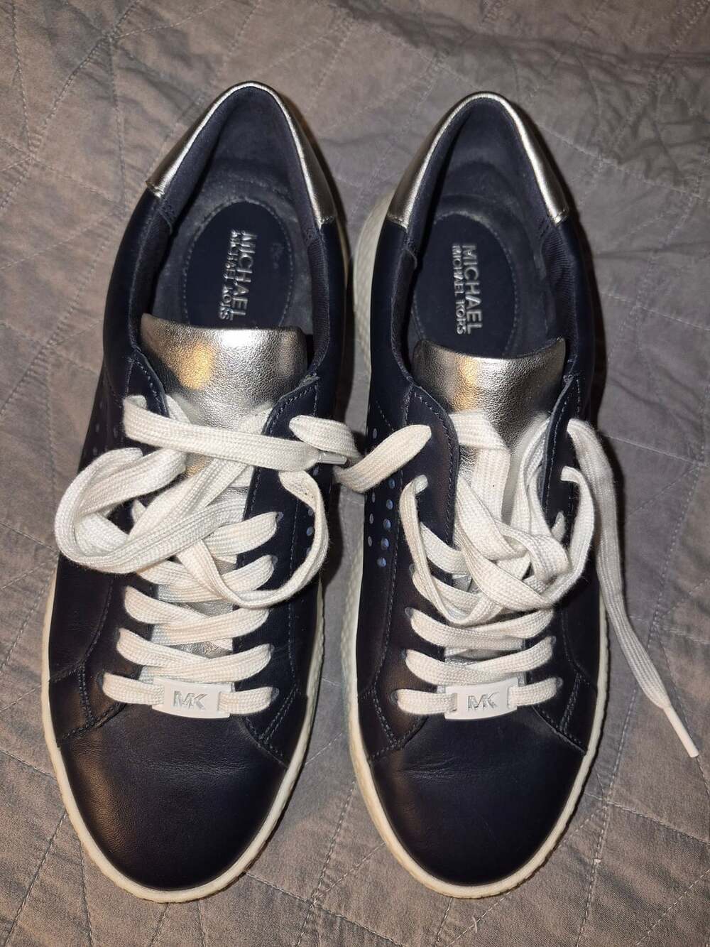 Michael Kors Women's Leather Lace-Up Sneakers with Metallic Silver Accents